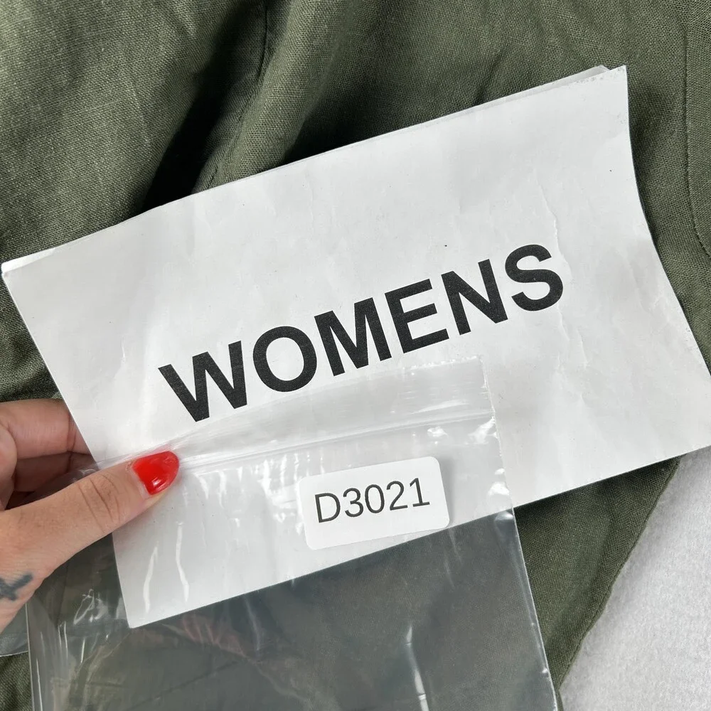 HAVE Jacket Womens Large Green Linen Blend Open Front Roll Tab Sleeves D Ring